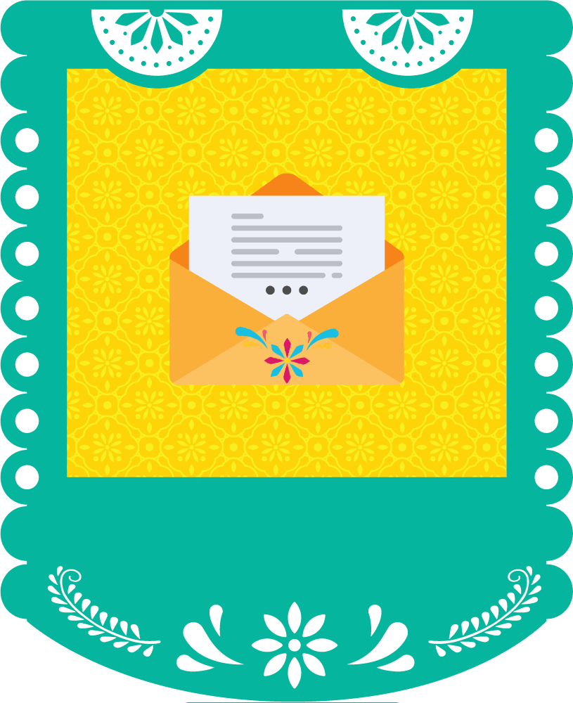 Open envelope in fiesta frame